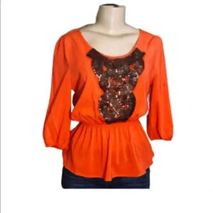 Annabella Blouse Orange Copper Beaded Top Sz Small